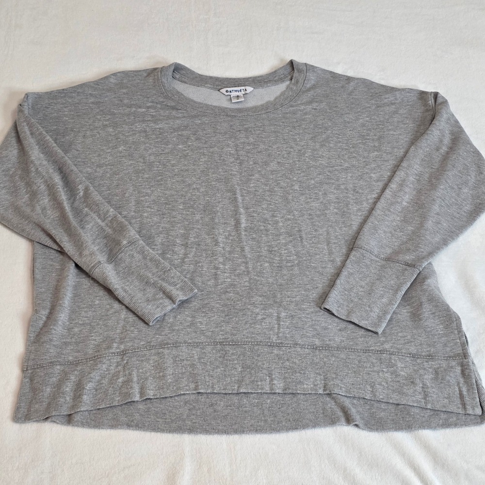 Athleta Coaster Luxe Sweatshirt Women 1X Grey Heathered Thumbhole Relaxed Fit